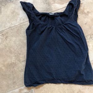 DKNY navy ruffle sleeve dot top